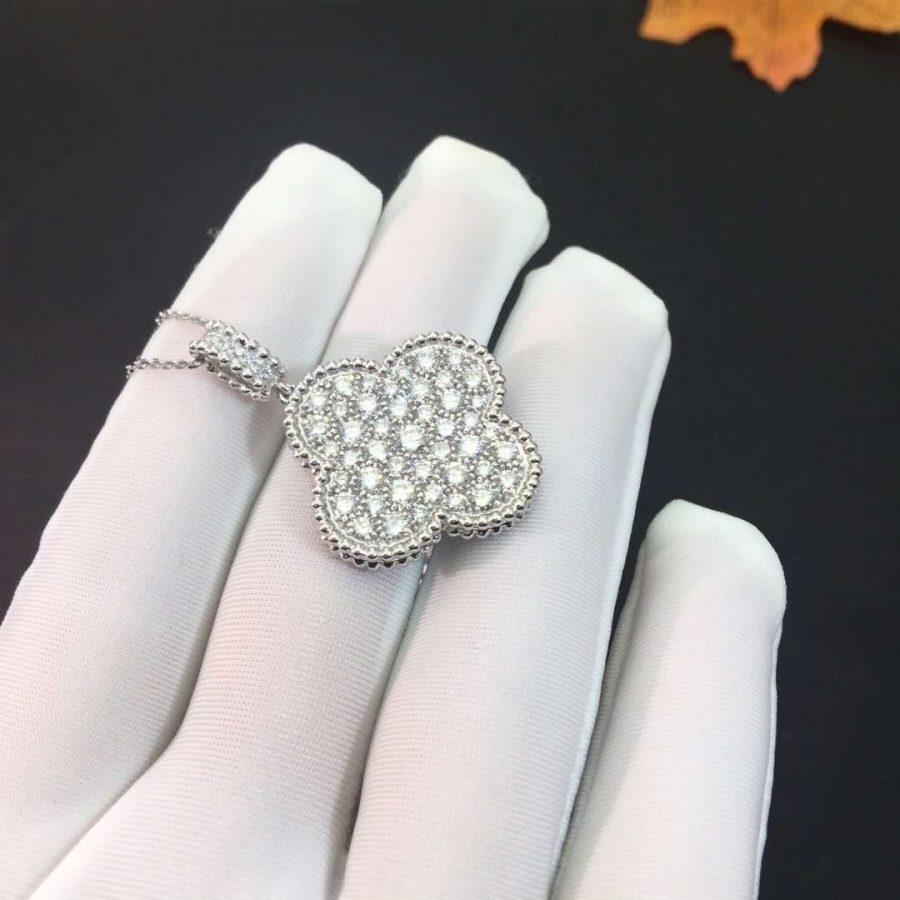 Clover Large 25mm Full Diamond  Necklace  Silver – LUX VERSE Luxury Designer Fashion Outlet