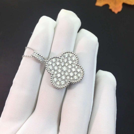 CLOVER LARGE 25MM FULL DIAMOND  NECKLACE  SILVER