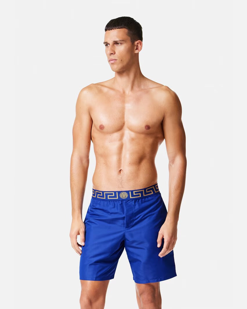 Greca Border Boardshorts – for hygiene purposes we advise to try on this item with personal underwear underneath – LUX VERSE Luxury Designer Fashion Outlet