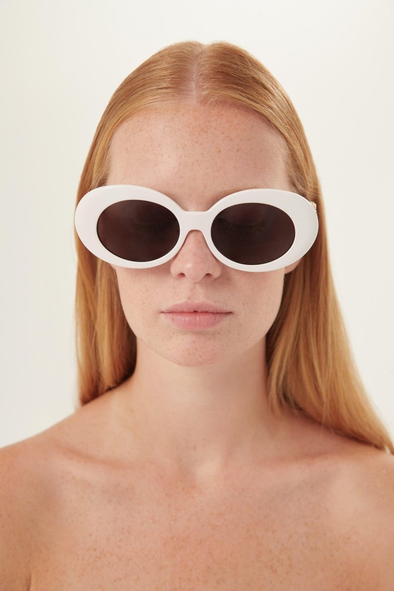 Biggie oval sunglasses in white with iconic jellyfish – designed line of distinctive eyewear available in unisex designs for those who – LUX VERSE Luxury Designer Fashion Outlet
