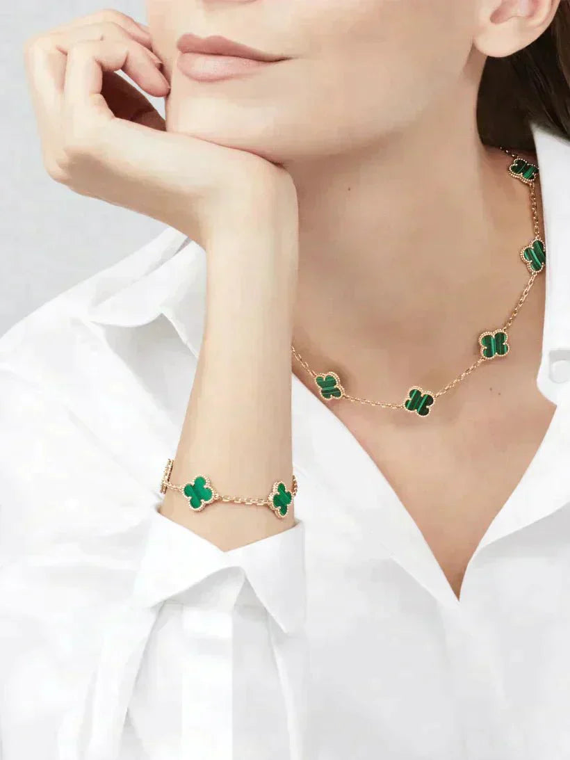 Vintage Alhambra Necklace + ONE FREE BRACELET – these four-leaf clover-inspired lucky icons are outlined with gold beading – LUX VERSE Luxury Designer Fashion Outlet