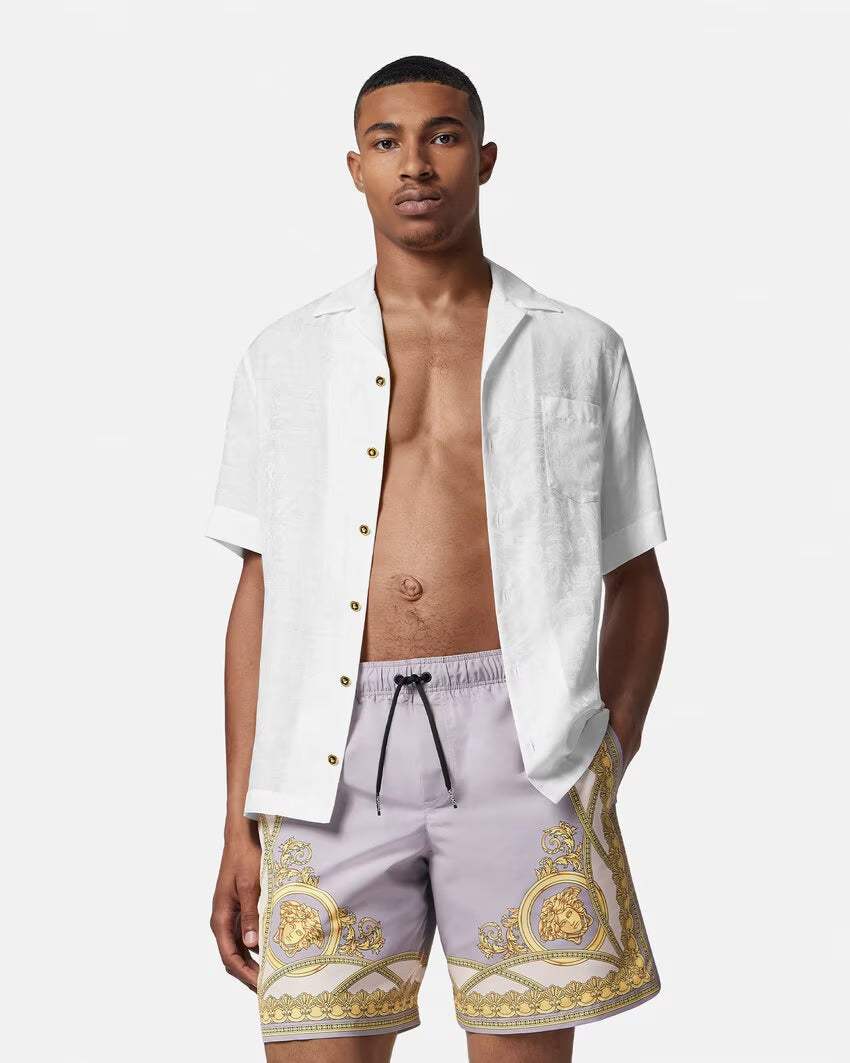 La Coupe Des Dieux Boardshorts – coupe des Dieux print Side pockets Back welt pocket Mesh slip lining Elastic – LUX VERSE Luxury Designer Fashion Outlet