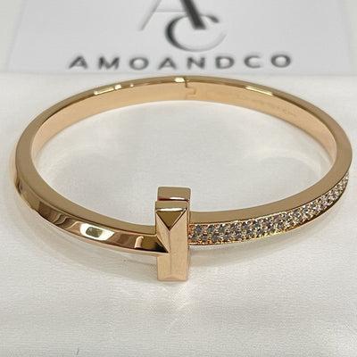 WIDE DIAMONDS HINGED BANGLE ROSE GOLD - LUX VERSE - Luxury designer fashion outlet