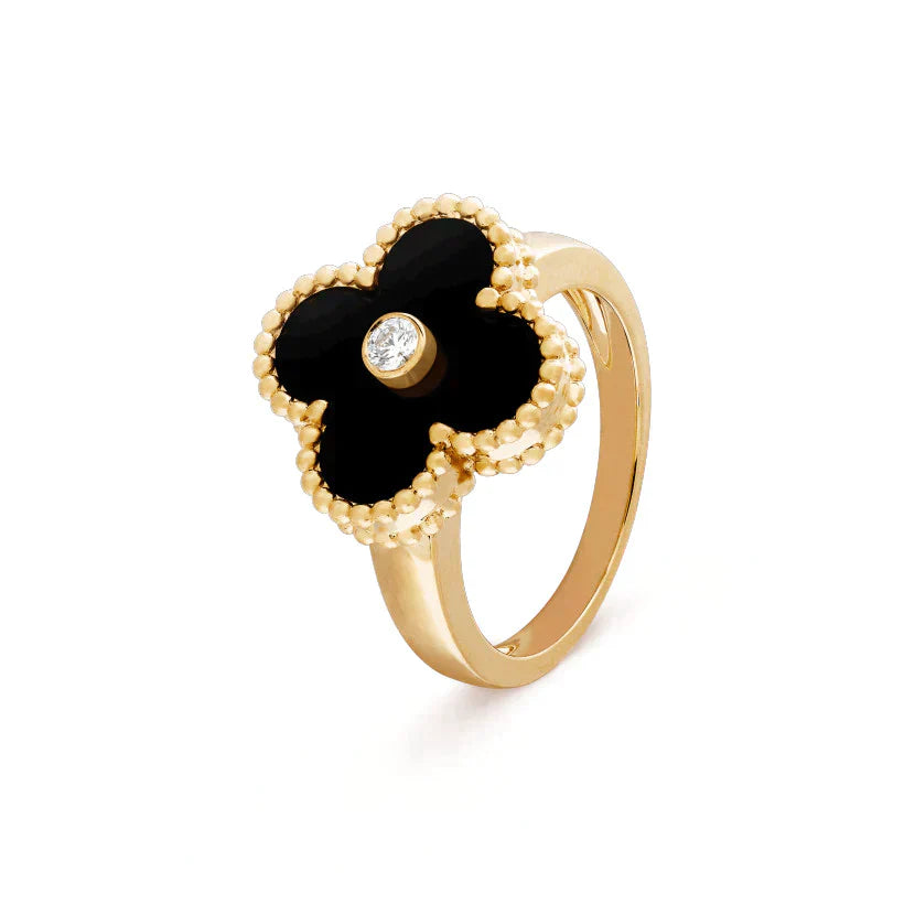 Clover Onyx Ring Gold Diamond – LUX VERSE Luxury Designer Fashion Outlet