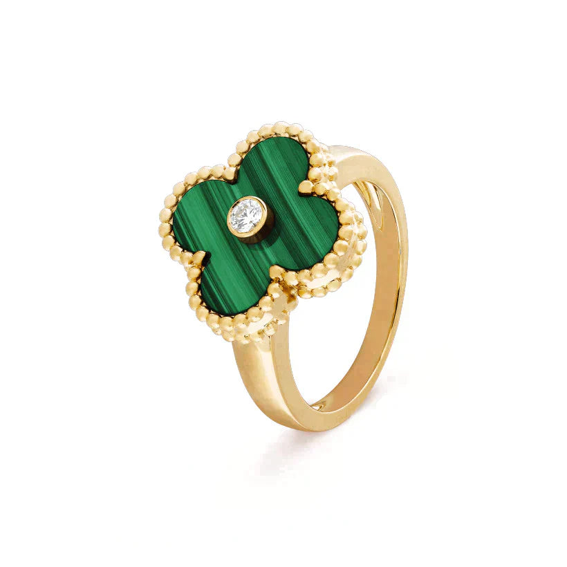 Clover Malachite Ring Gold Diamond – LUX VERSE Luxury Designer Fashion Outlet